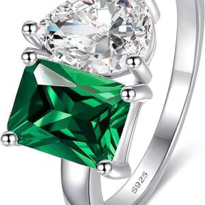2.75ct 14K Gold Plated Toi Et Moi Women's Engagement Ring 6x8mm Pear & Emerald C